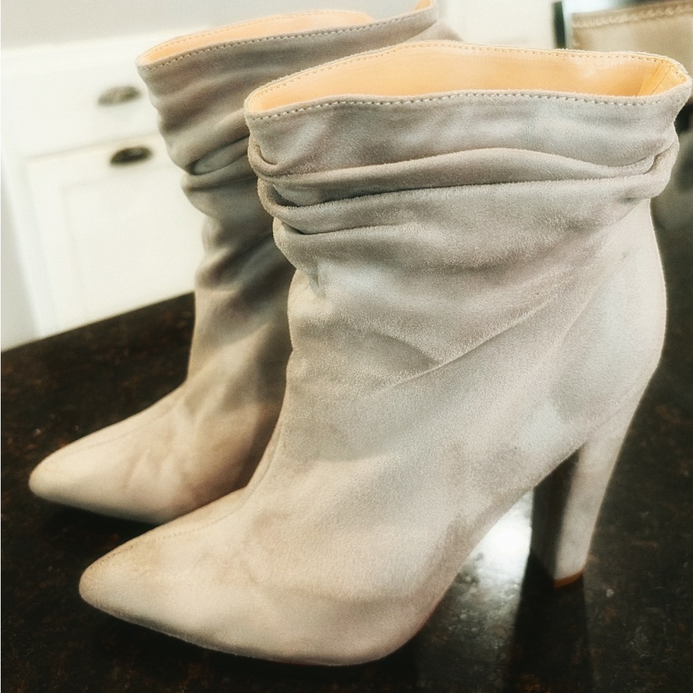 Women's Taupe Suede Pointed-Toe Slouch Ankle Boots